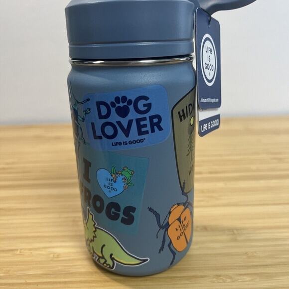 NWT - New Life is Good Stainless Steel Kid Water Bottle Blue Dino, Frog, 14 oz…‎ - Picture 1 of 9
